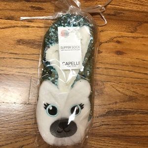 Slipper Sock with Faux fur and grippers.